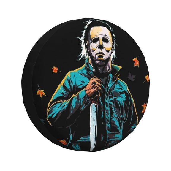 Michael Myers Halloween Tire Cover Printed Spare Tire Wheel Cover Weatherproof Wheel Protectors 14 Inch