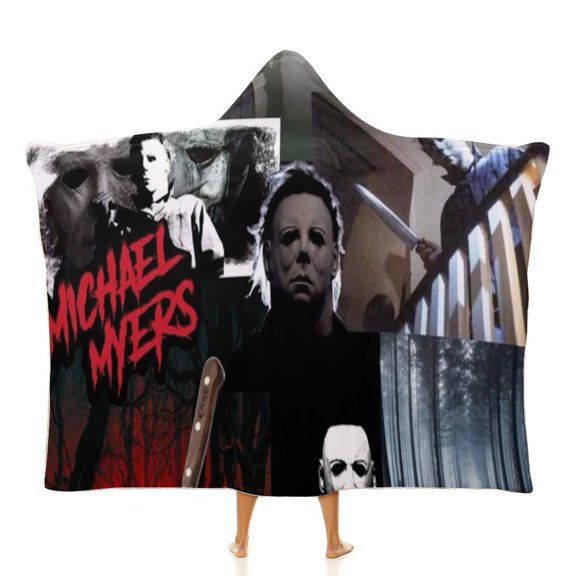 Michael Myers Halloween Wearable Blankets Hooded Soft Hoodie Blanket Winter Warm Throw Blankets Cape 60"x80"