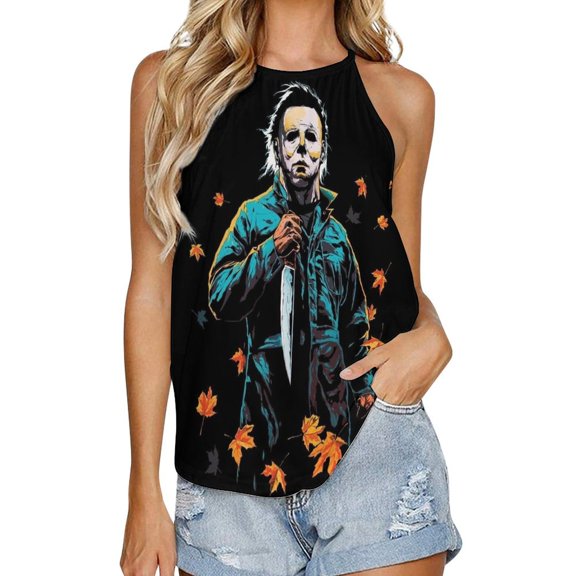Michael Myers Halloween Womens Tank Tops Print Camisole Summer Casual Sleeveless Shirts Trendy Vest Blouse M