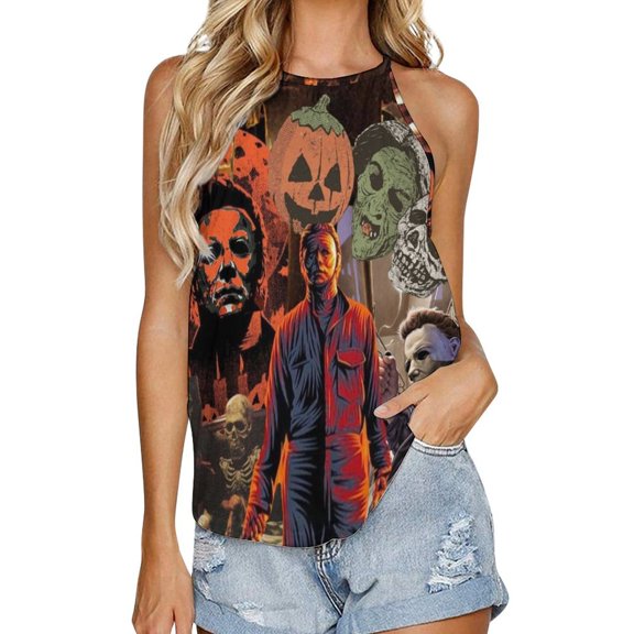 Michael Myers Halloween Womens Tank Tops Print Camisole Summer Casual Sleeveless Shirts Trendy Vest Blouse M