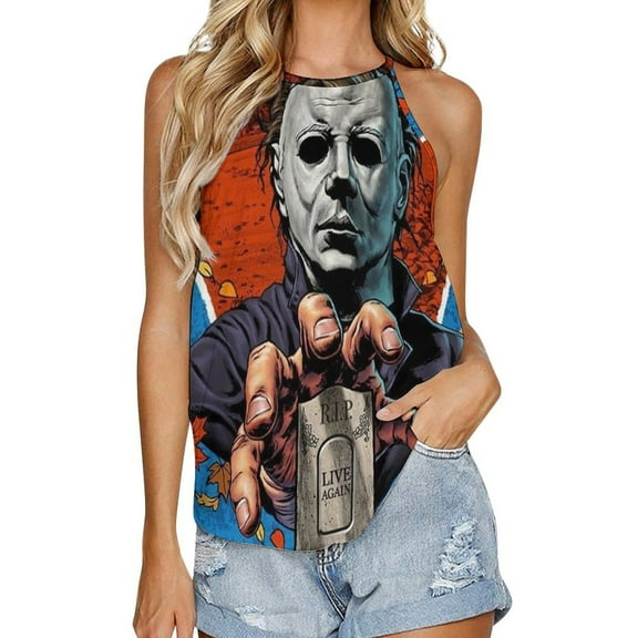 Michael Myers Halloween Womens Tank Tops Print Camisole Summer Casual Sleeveless Shirts Trendy Vest Blouse S