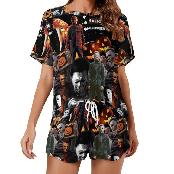 Michael Myers Home Suit 2 Pack Pajamas Short Sleeve Top Shorts Sets Comfy Pjs Lounge Sets Sleepwear for Women L