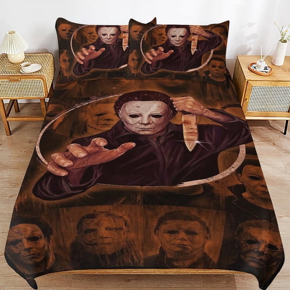 Michael Myers Horror Kids 3 Piece Bedding Set, Super Soft Printed Comforter Cover Sets with 1 Duvet Cover and 2 Pillowcase, Bedroom Decor Gifts for Boys Girls Teens Adult 86"x70"