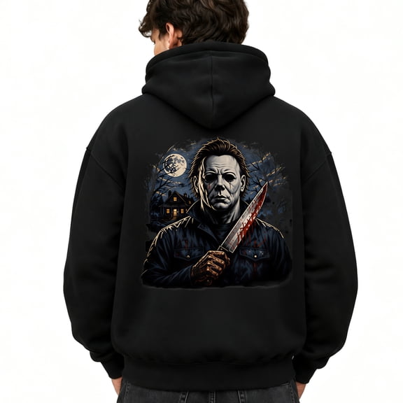 Michael Myers Knife Print Men's Hoodie Halloween Pattern Hooded Sweatshirt