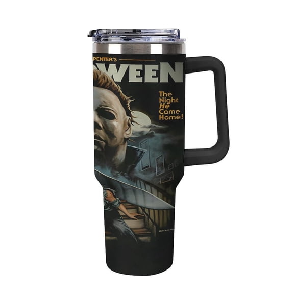 Horror Movies-MichaelMyers Large Capacity Car Cup, 40oz Stainless Steel Travel Mug With Handle, Double Layer Vacuum Insulated Cup, Coffee Cup , With Lid And Straw