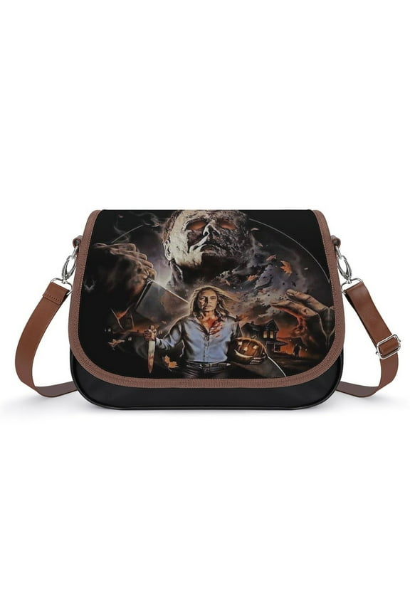 Michael Myers Leather Shoulder Handbag Slouchy Tote Bag Flapover Crossbody Messenger Bag for Women Men