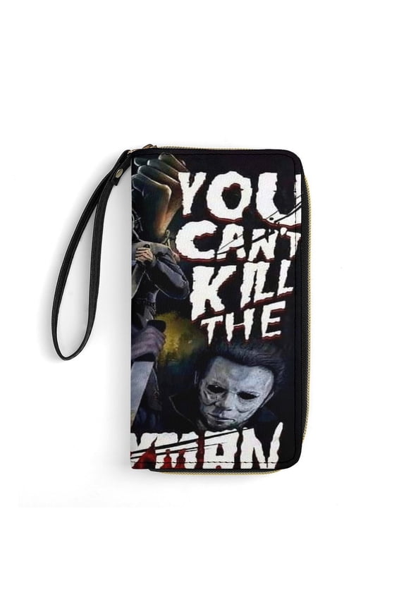 Michael Myers Leather Wallet with Wristlet Credit Card Holder Zipper Clutch Stylish Purse for Women Men