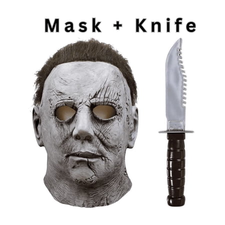 Festive Find Store Michael Horror Gray Latex Comic Con Costume Masks, with knife for Adult