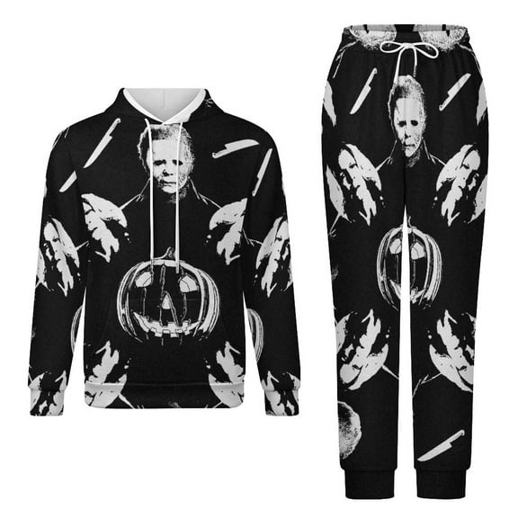 Michael Myers Pattern Adult Hoodies And Sweatpants Set Sweatshirts Jogger Pants 2 Pcs Hooded Hoody Tracksuits Set Suit Winter Daily Unisex Sweatsuit