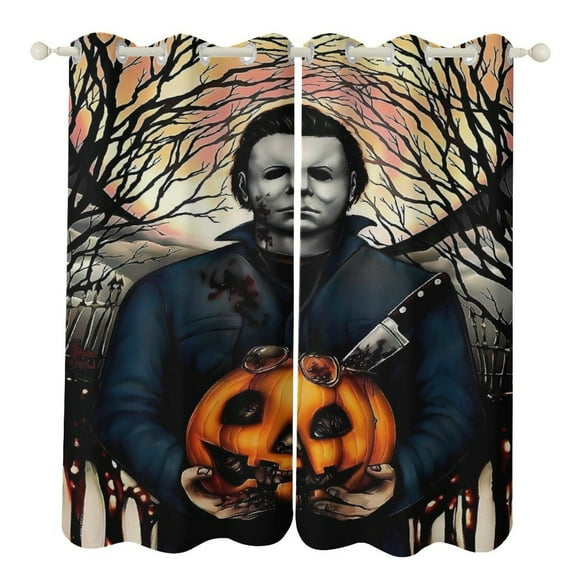Michael Myers Perforated Curtain Blackout Curtains Decorative Apartment Bedroom Living Room Blackout Folding Curtains 2 Piece Set Soft Daylight, Complete Nighttime Blockout, Flexible Light Adjustmen