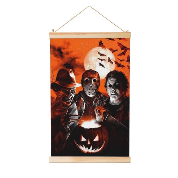 Michael Myers Poster Canvas Wooden Shaft Hanging Poster Home Decor, Aesthetic Wood Frames Scroll Painting Wall Art for Living Room Bedroom Office 12"X18"