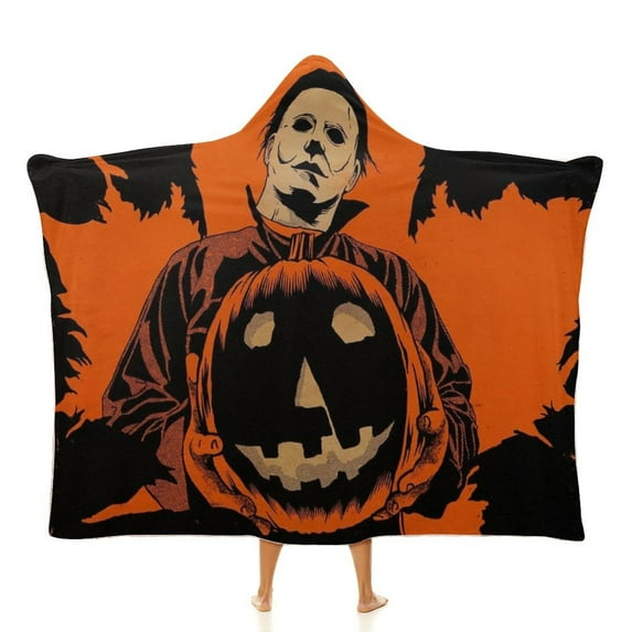 Michael Myers Pumpkin Soft Wearable Blanket Hoodie Hooded Blanket Warm Decor Gift For Kids Adult For Sofa Bed Office