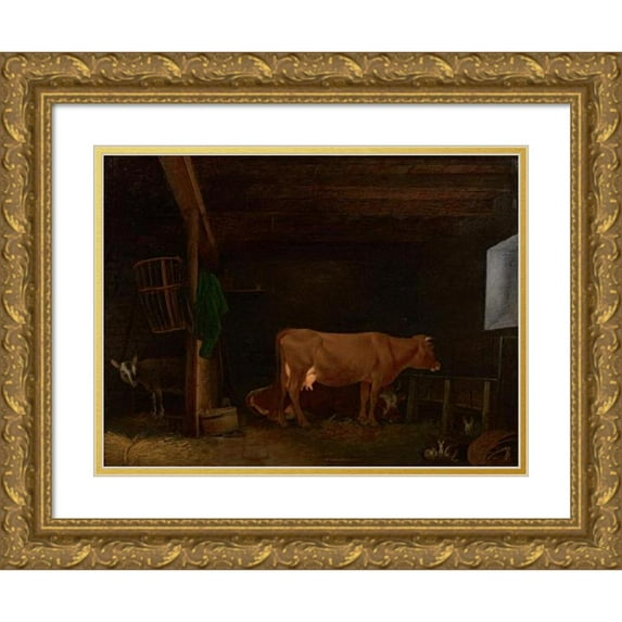 Michael Neder 24x19 Gold Ornate Framed and Double Matted Museum Art Print Titled - Kuhstall (1853)