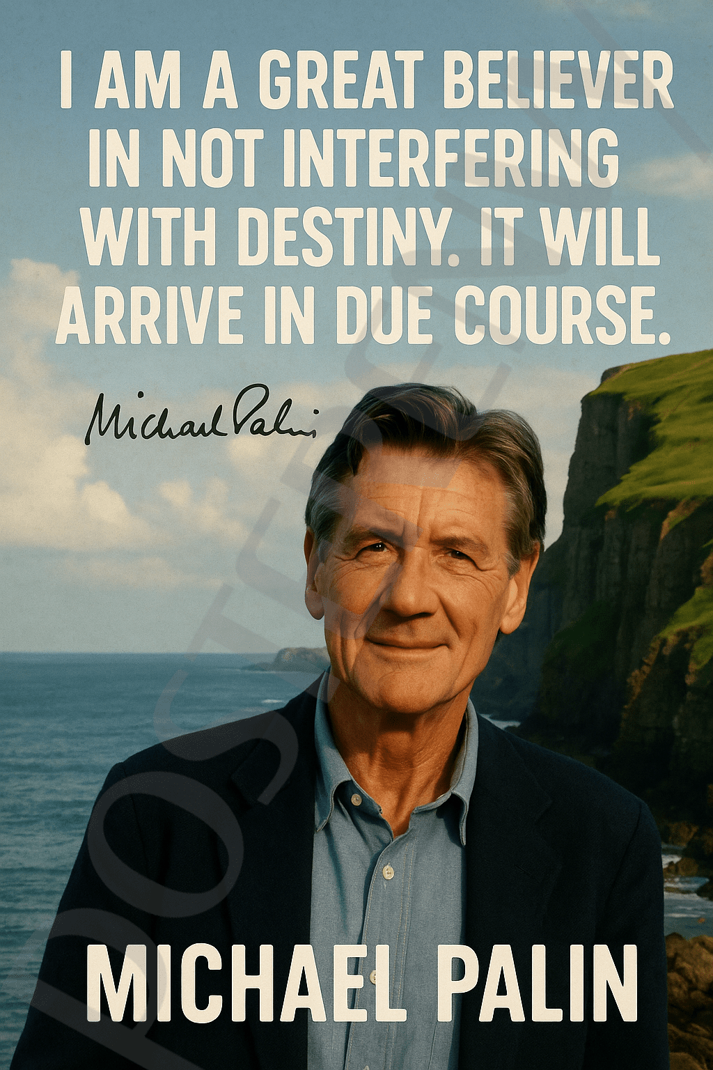Michael Palin Famous Quote Poster – "Destiny Will Arrive in Due Course ...