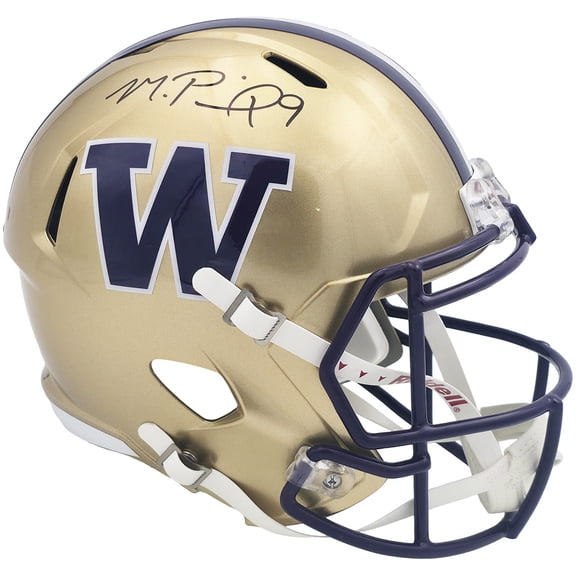 Michael Penix Jr. Autographed Washington Huskies Gold Full Size Speed Replica Helmet Beckett BAS Witness 242565