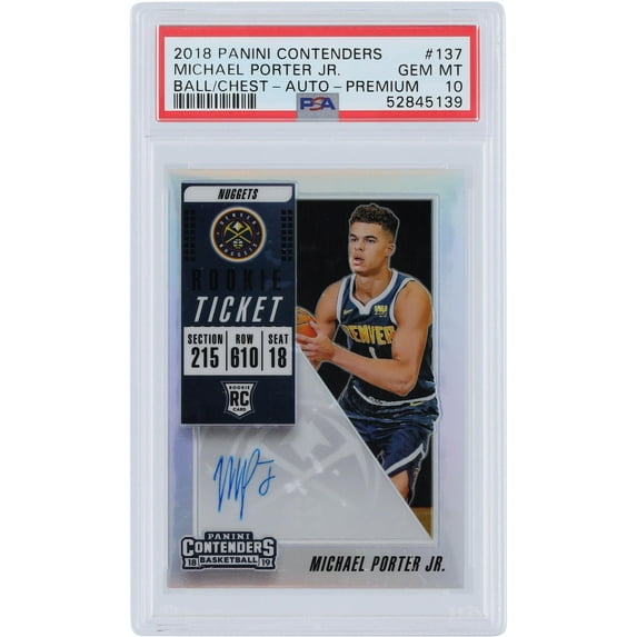 Michael Porter Jr. Denver Nuggets Autographed 2018-19 Panini Contenders Premium #137 PSA Authenticated 10 Rookie Card - Fanatics Authentic Certified