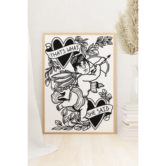 Michael Scott The Office Tattoo Flash Style Art Print, That’s What She Said Quote Poster, Black and White Vintage Inspired Wall Decor Size 24x36 Unframed Poster