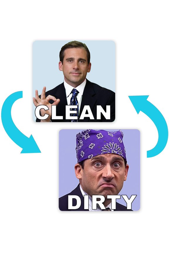 Michael Scott Prison Mike Dishwasher Magnet Clean Dirty Sign Sticker Strongest Magnet Double Sided Flip with Metal Magnetic Plate Universal Kitchen Dish Washer Reversible Indicator
