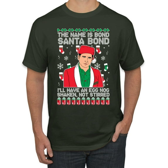 Michael Scott The Name is Bond Santa Bond Ugly Christmas Sweater Men's Graphic T-Shirt, Forest Green, Medium
