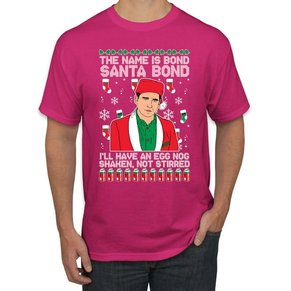 Michael Scott The Name is Bond Santa Bond Ugly Christmas Sweater Men's Graphic T-Shirt, Fuschia, 4XL