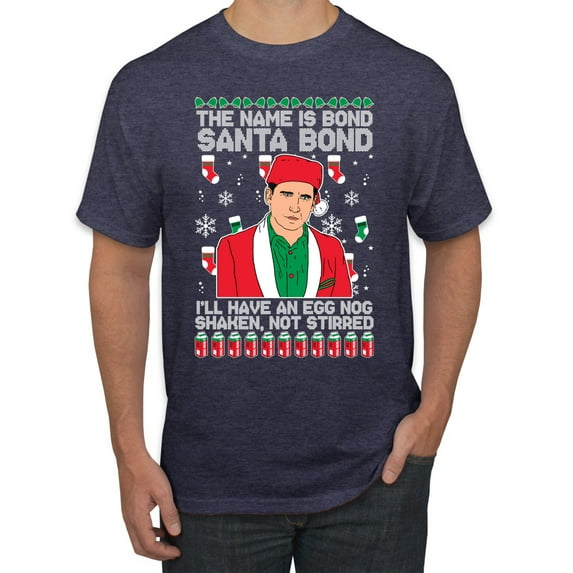 Michael Scott The Name is Bond Santa Bond Ugly Christmas Sweater Men's Graphic T-Shirt, Vintage Heather Navy, 2XL