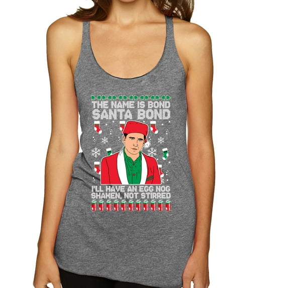 Michael Scott The Name is Bond Santa Bond Ugly Christmas Sweater Tri-Blend Racerback Tank Top, Premium Heather, X-Large