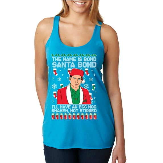 Michael Scott The Name is Bond Santa Bond Ugly Christmas Sweater Tri-Blend Racerback Tank Top, Vintage Turquoise, Small