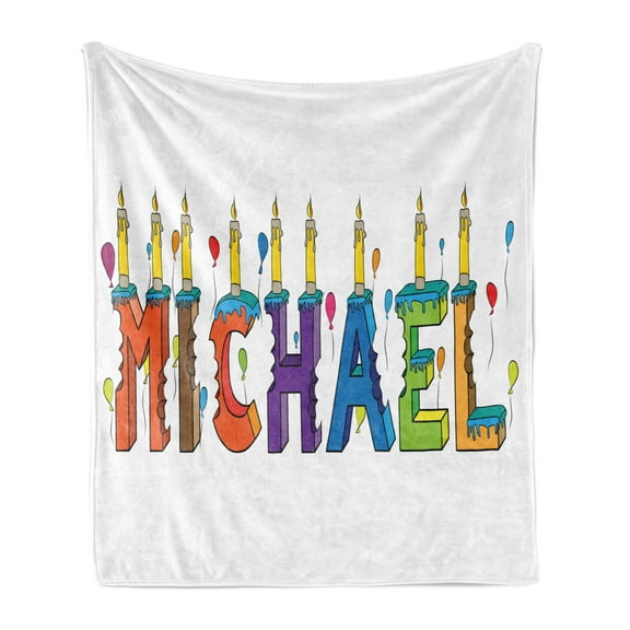 Michael Soft Flannel Fleece Throw Blanket, Gathering Theme Colorful Birthday Cake Design Joyous Composition of Letters, Cozy Plush for Indoor and Outdoor Use, 50" x 70", Multicolor, by Ambesonne
