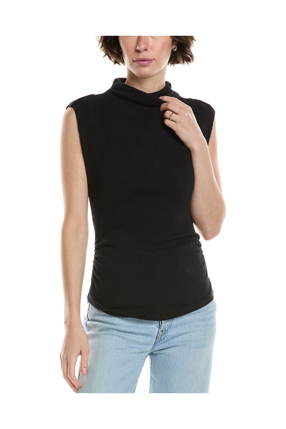 womens Campbell Ruched Mock Neck T-Shirt, l, Black