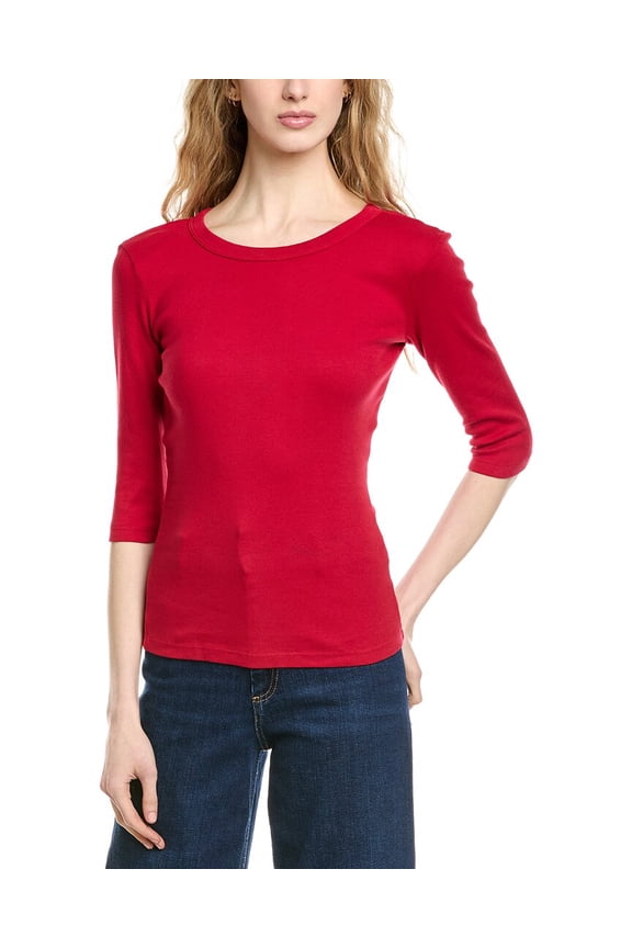 womens Dot Basic Band Crewneck Top, m, Pink