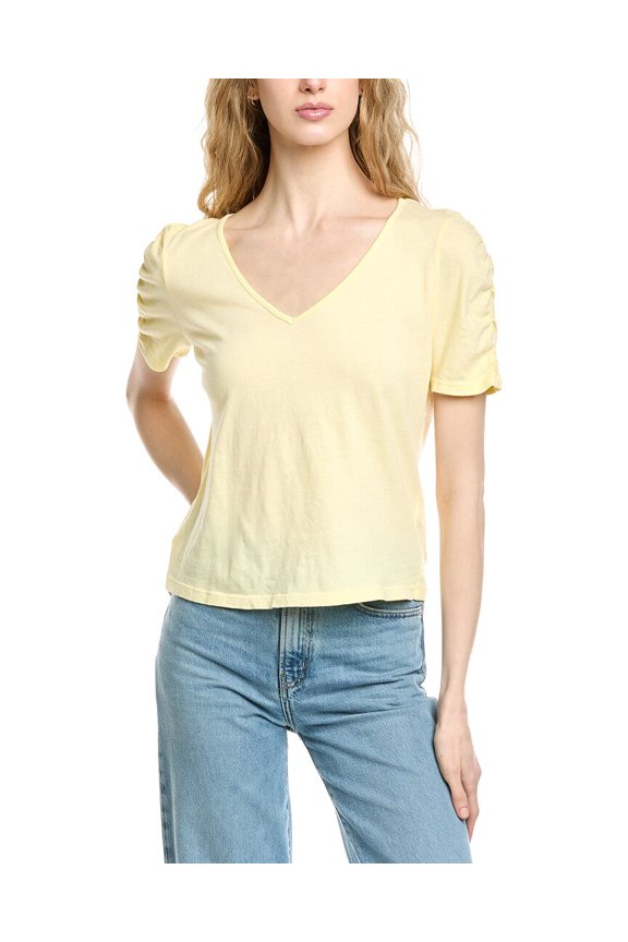 womens Josie Ruched Sleeve T-Shirt, s, Yellow