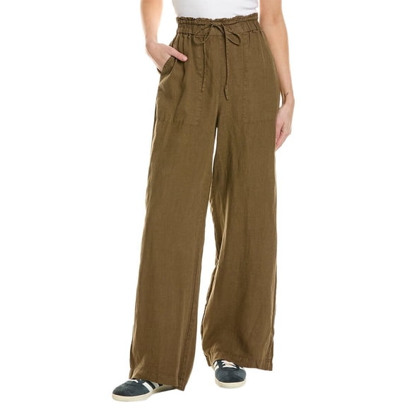 Michael Stars womens  Jules High-Rise Wide Leg Linen Pant, M, Green