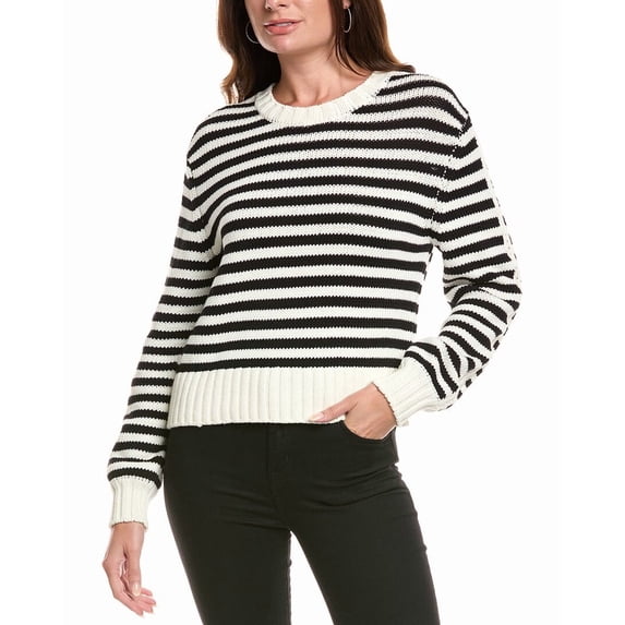 Michael Stars womens Merle Striped Sweater, l, Black