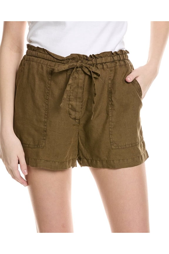 womens Paulette Linen Ruffled Waist Short, XS