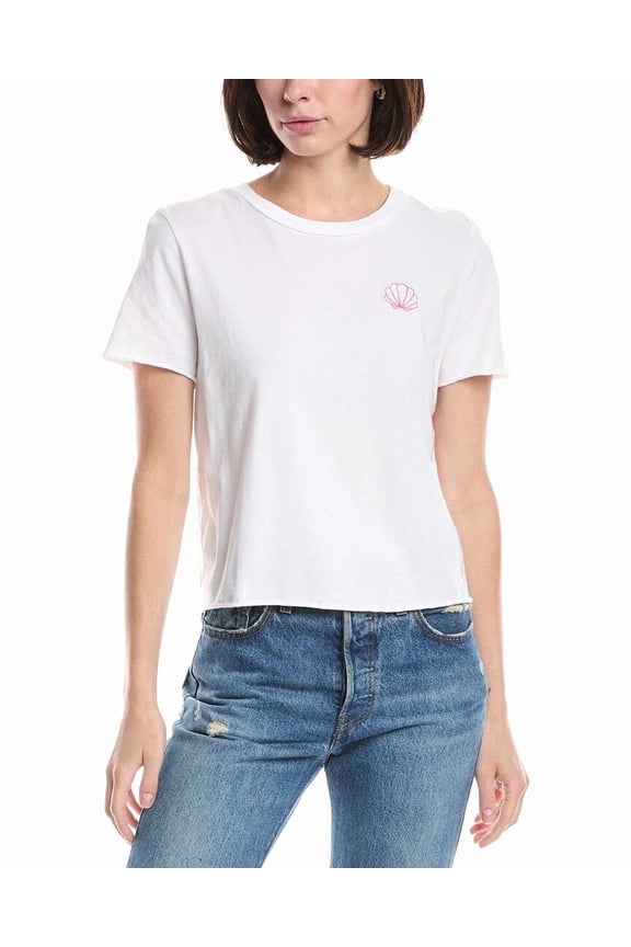 womens Shell Embroidery T-Shirt, m, White