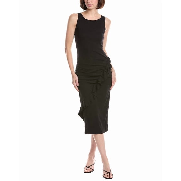 Michael Stars womens Shira Ruffle Midi Dress, l, Black