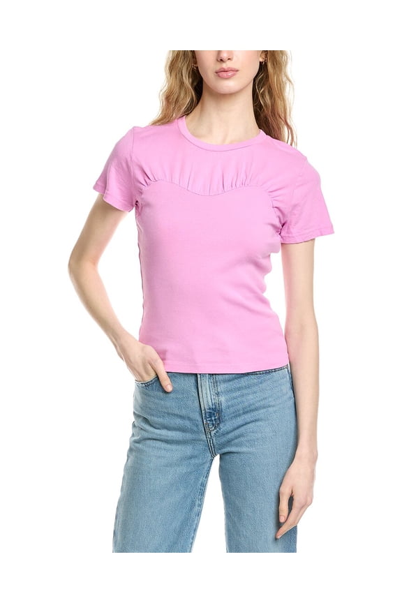 womens Victoria Shirred Fabric Mix T-Shirt, m, Pink