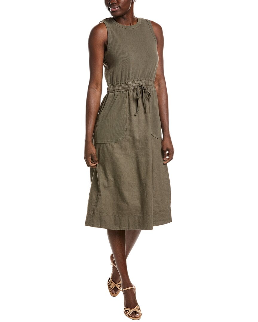Michael Stars womens Wilhelmina Mixed Media Linen-Blend Midi Dress, s, Green  - Walmart.com