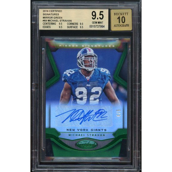 Michael Strahan 2016 Certified Signatures Mirror Green #69 (ser 4/5) BGS 9.5