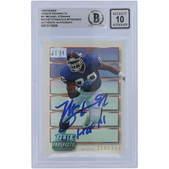 Michael Strahan New York Giants Autographed 1993 Pro Set Power Update Prospects #PP51 Beckett Fanatics Witnessed Authenticated 10 Rookie Card with "HOF 14" Inscription - Fanatics Authentic Certified
