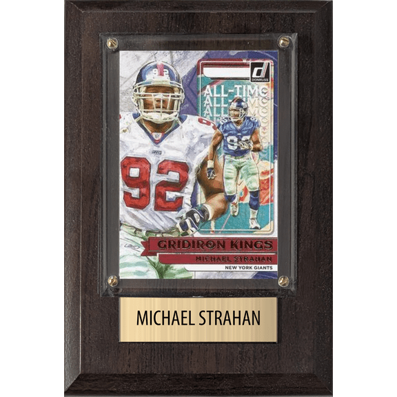 Michael Strahan New York Giants Hall of Fame Fan Gift Plaque 4x6 1 Card Prizm, Donruss, Score 2024 2025 2026