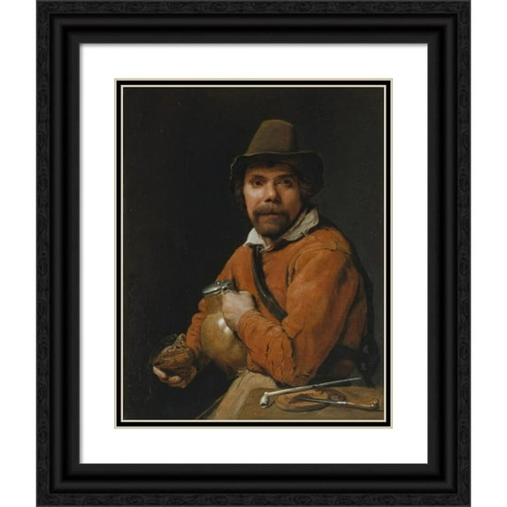 Michael Sweerts 20x24 Black Ornate Framed Double Matted Museum Art Print Titled: Man Holding a Jug (ca. 1660)