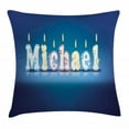 thumbnail image 1 of Michael Throw Pillow Cushion Cover, Kids Boys Name Letter Design for Delicious Birthday Party Cake Decoration, Decorative Square Accent Pillow Case, 18 X 18 Inches, Blue and Multicolor, by Ambesonne, 1 of 2