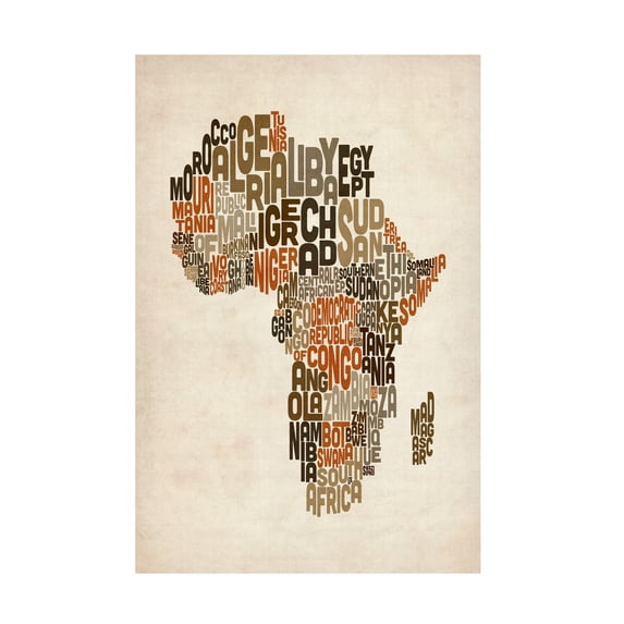 Trademark Fine Art Michael Tompsett Africa Text Map Canvas Wall Art - 14x19