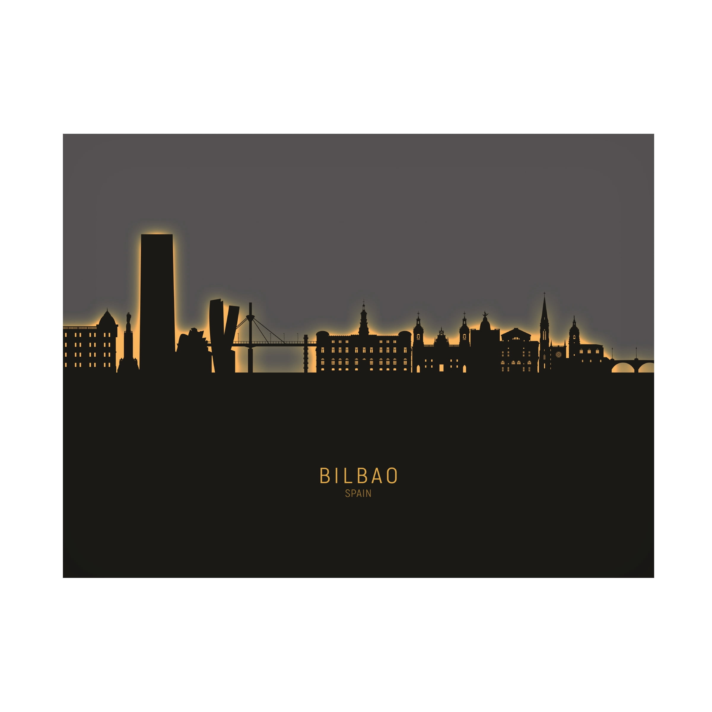 Michael Tompsett 'Bilbao Spain Skyline Glow II' Canvas Art