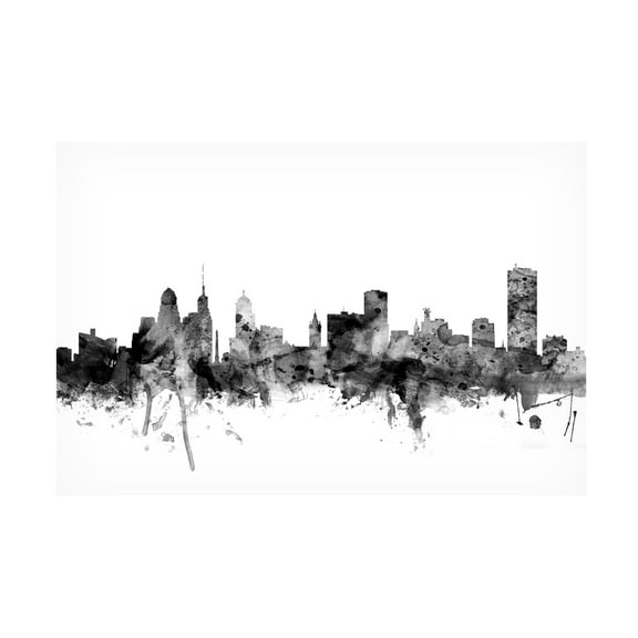 Trademark Fine Art Michael Tompsett Buffalo New York Skyline B&W Canvas Wall Art - 16x24