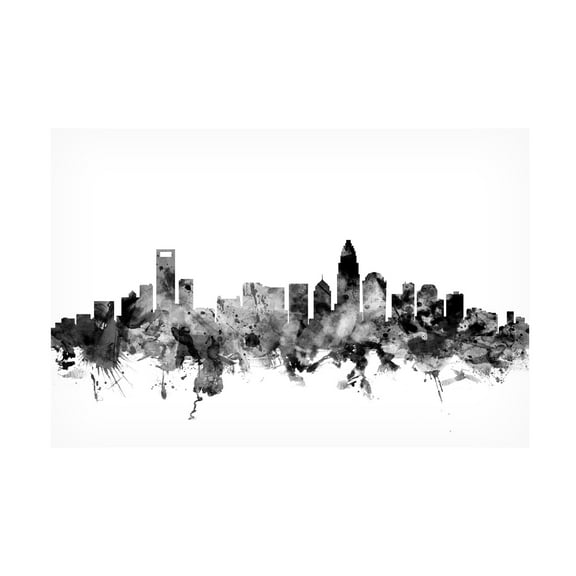 Trademark Fine Art Michael Tompsett Charlotte NC Skyline B&W Canvas Wall Art - 22x32