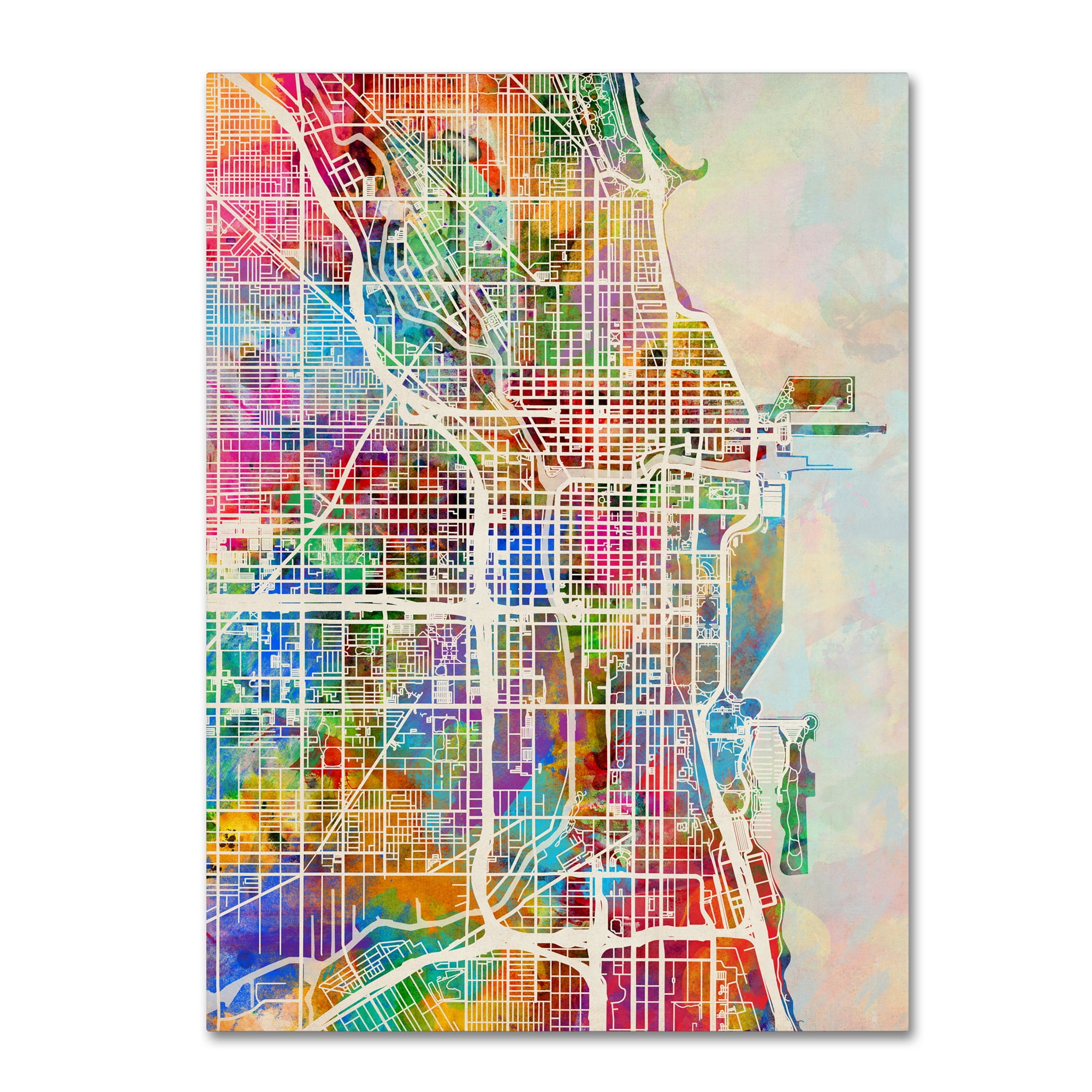 Michael Tompsett Multicolor Chicago City Street Map Canvas Art 24'' x 32''