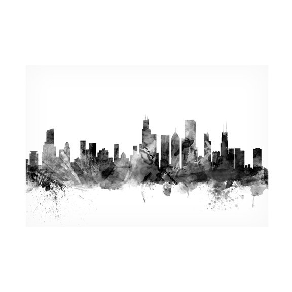Trademark Fine Art Michael Tompsett Chicago Illinois Skyline B&W Canvas Wall Art - 22x32