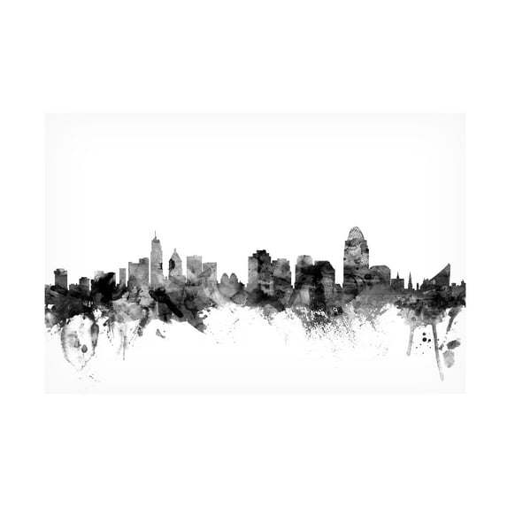 Trademark Fine Art Michael Tompsett Cincinnati Ohio Skyline B&W Canvas Wall Art - 22x32